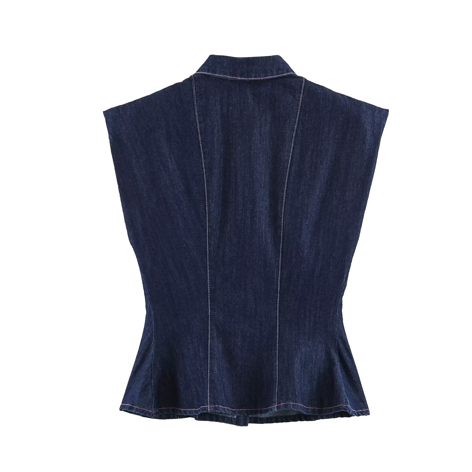 Summer Collared Neck SL Defined Waist Denim Shirt HWed