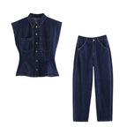 Summer Collared Neck SL Defined Waist Denim Shirt HWed