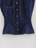Summer Collared Neck SL Defined Waist Denim Shirt HWed