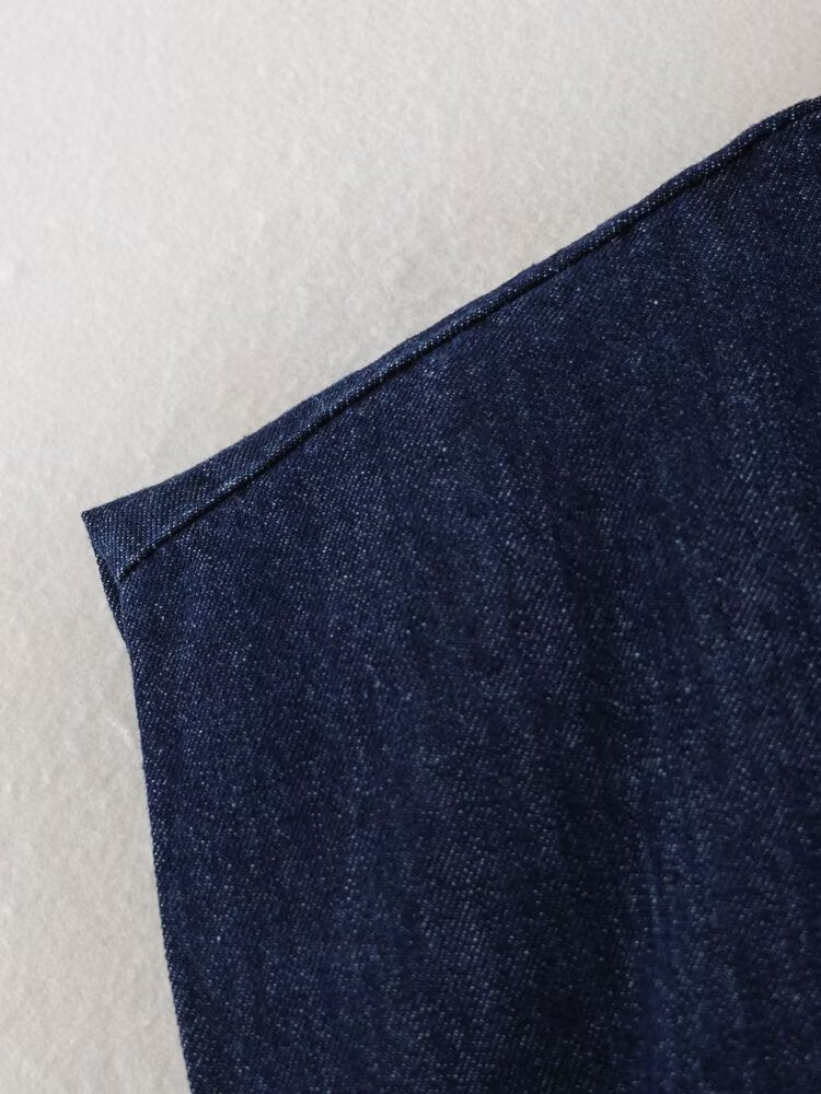 Summer Collared Neck SL Defined Waist Denim Shirt HWed