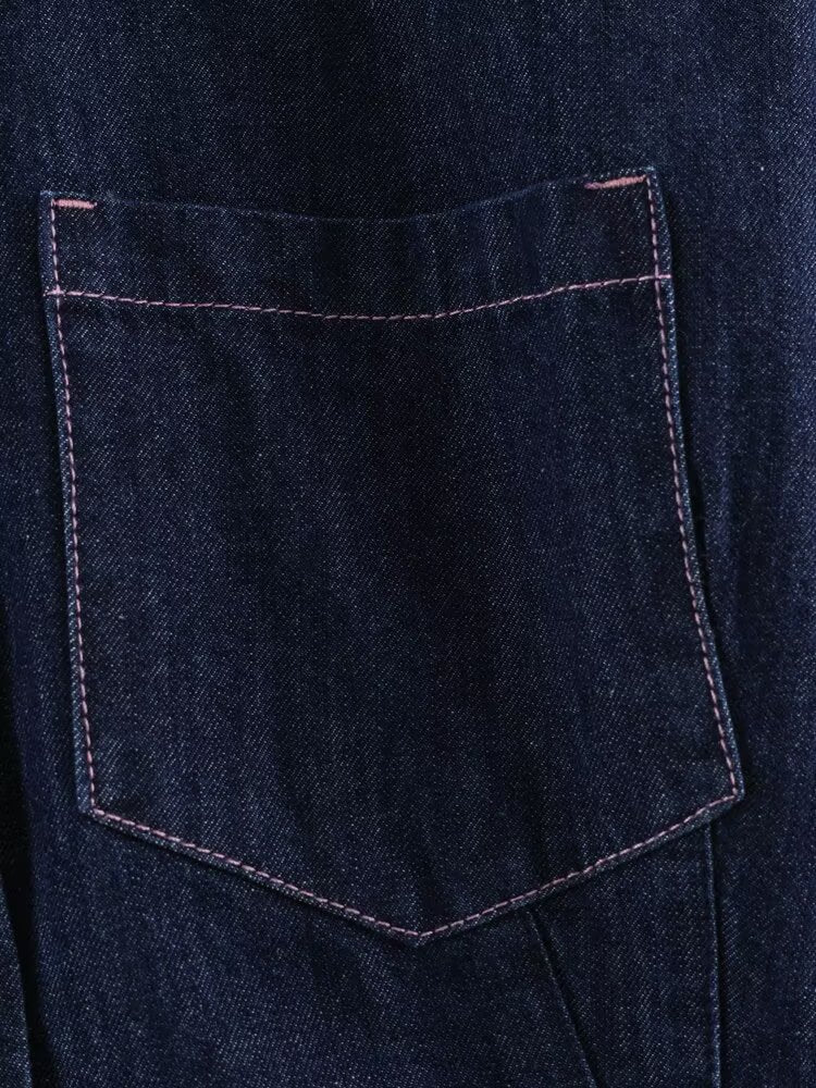 Summer Collared Neck SL Defined Waist Denim Shirt HWed