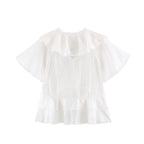 Women Clothing Summer Lace V neck Patchwork Ruffled French