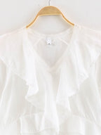 Women Clothing Summer Lace V neck Patchwork Ruffled French