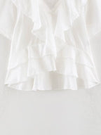 Women Clothing Summer Lace V neck Patchwork Ruffled French