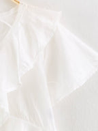 Women Clothing Summer Lace V neck Patchwork Ruffled French
