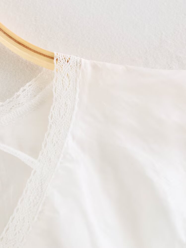 Women Clothing Summer Lace V neck Patchwork Ruffled French