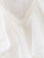 Women Clothing Summer Lace V neck Patchwork Ruffled French