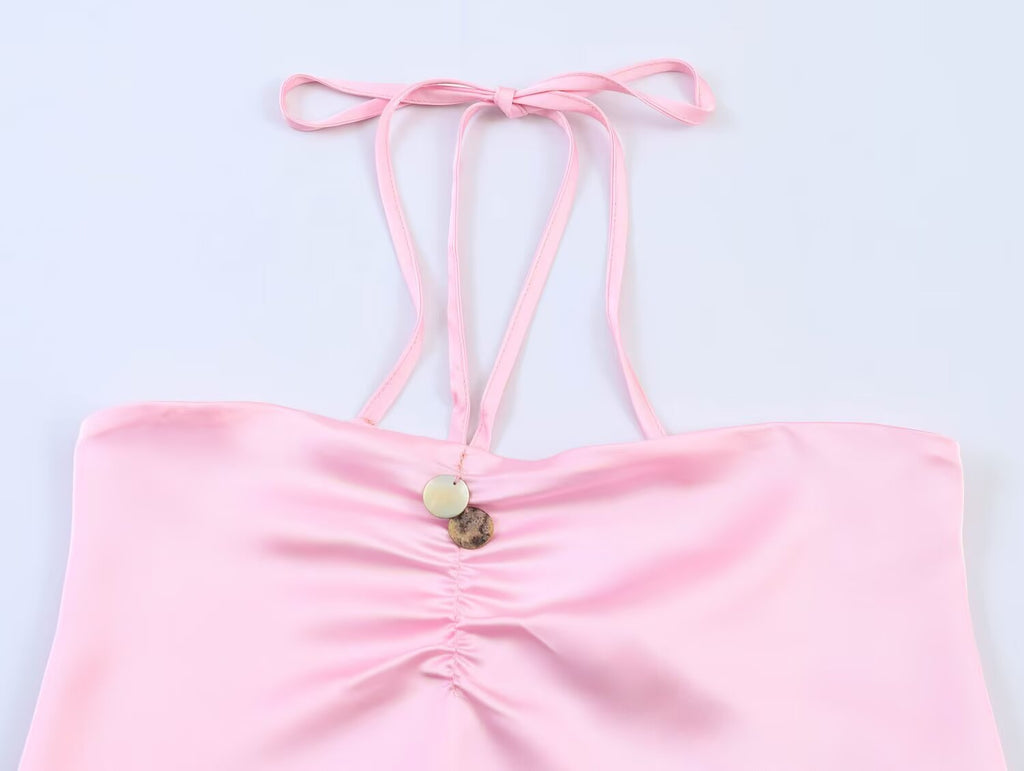 Women Clothing Summer off Shoulder Silk Satin Texture