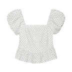 Polka Dot Printed Hollow Out CO Embroidered Short Sleeved