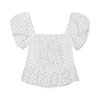 Polka Dot Printed Hollow Out CO Embroidered Short Sleeved