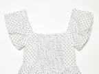 Polka Dot Printed Hollow Out CO Embroidered Short Sleeved