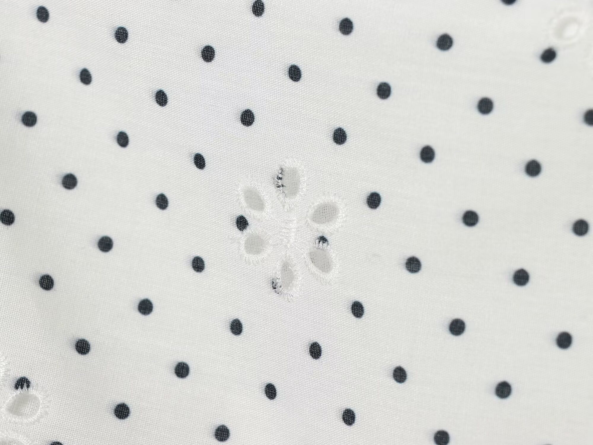 Polka Dot Printed Hollow Out CO Embroidered Short Sleeved