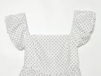 Polka Dot Printed Hollow Out CO Embroidered Short Sleeved