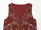 Summer Women Clothing Mirror Surface Result Embroidered Vest Shorts Sets