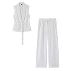 Women Clothing Summer Office Fashionable Elegant Sleeveless Vest Work Pant Two Piece Sets