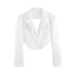 Women Clothing Simple Elegant White Slim Fit Backless Silk Satin Texture Short Blazer
