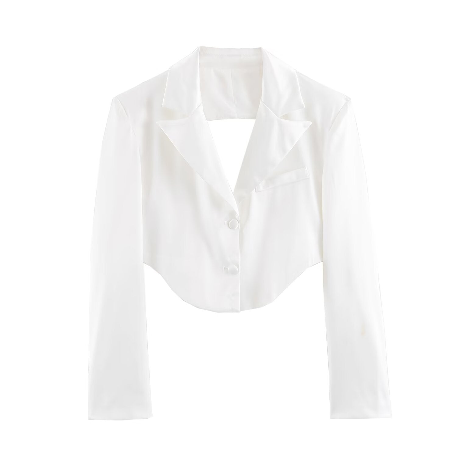 Women Clothing Simple Elegant White Slim Fit Backless Silk Satin Texture Short Blazer