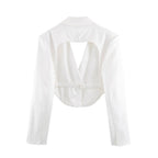 Women Clothing Simple Elegant White Slim Fit Backless Silk Satin Texture Short Blazer