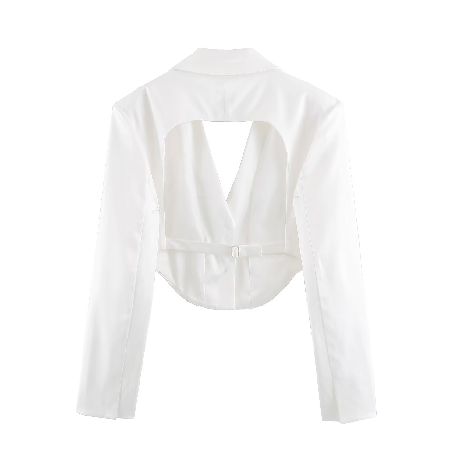 Women Clothing Simple Elegant White Slim Fit Backless Silk Satin Texture Short Blazer