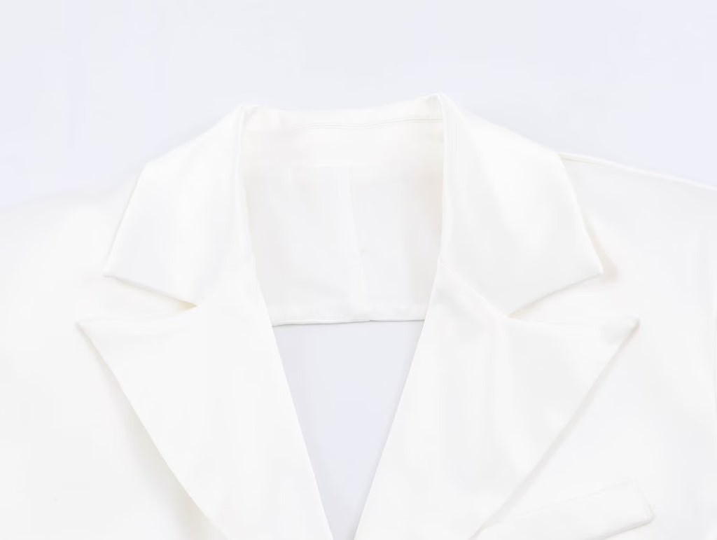 Women Clothing Simple Elegant White Slim Fit Backless Silk Satin Texture Short Blazer