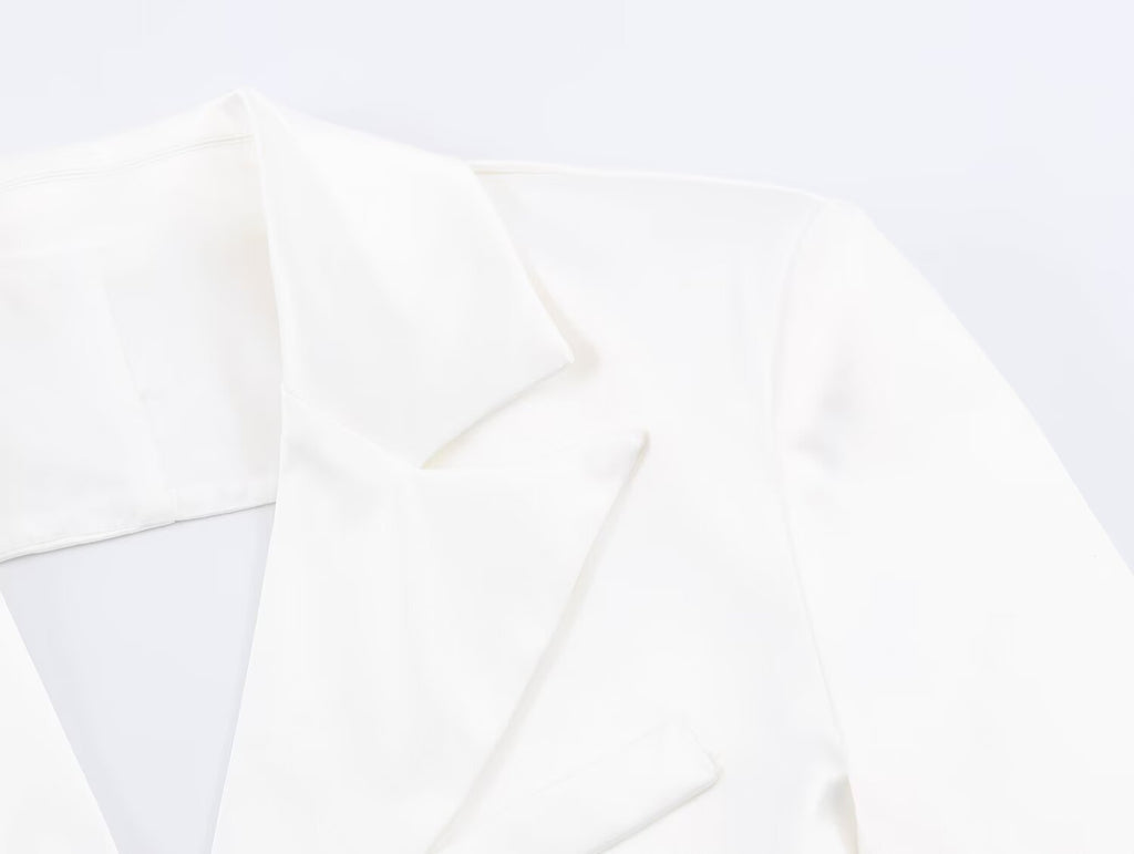 Women Clothing Simple Elegant White Slim Fit Backless Silk Satin Texture Short Blazer