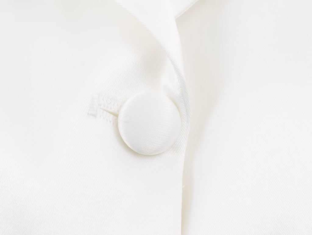 Women Clothing Simple Elegant White Slim Fit Backless Silk Satin Texture Short Blazer