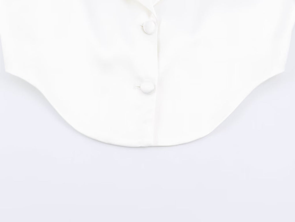 Women Clothing Simple Elegant White Slim Fit Backless Silk Satin Texture Short Blazer