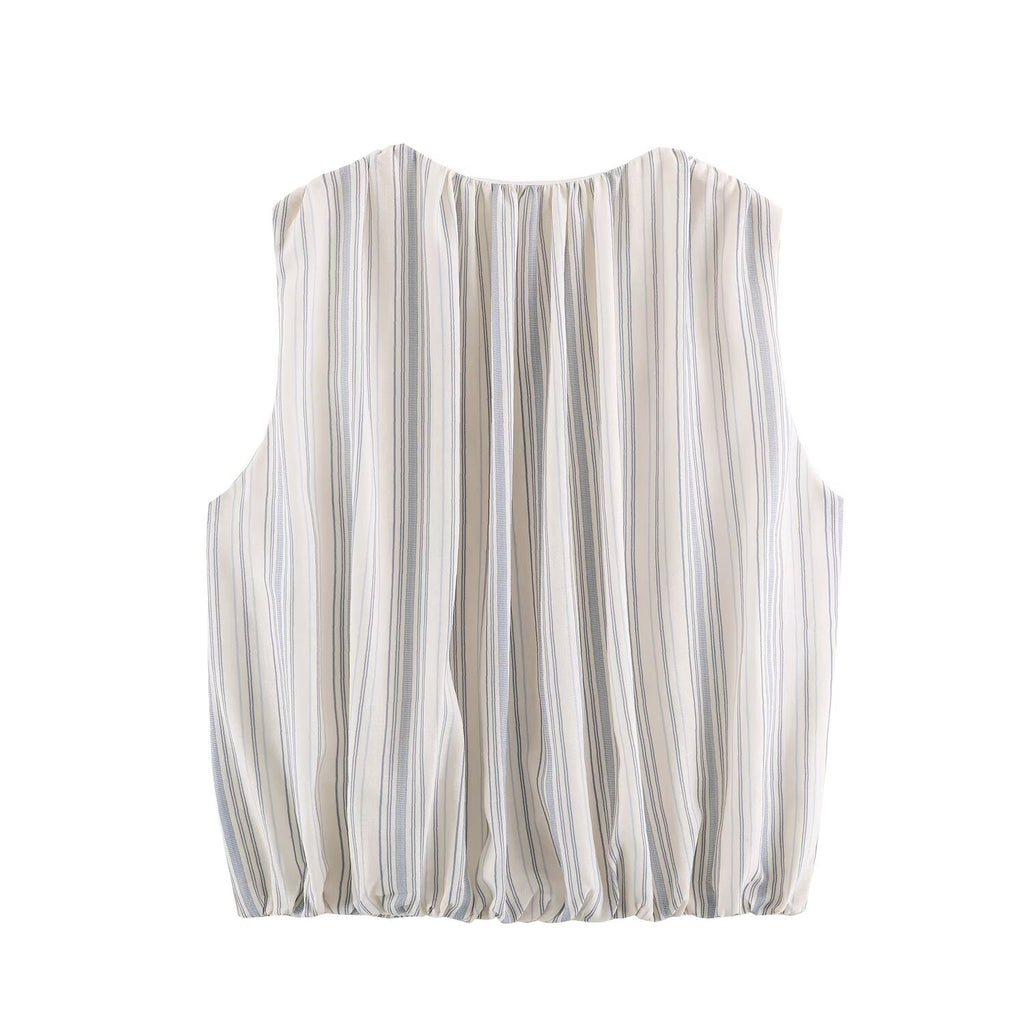 Women Clothing Office All Matching Striped Sleeveless Shirt Skirt Sets