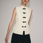 Women Clothing Summer Casual Chinese SL Buckle Slim Vest