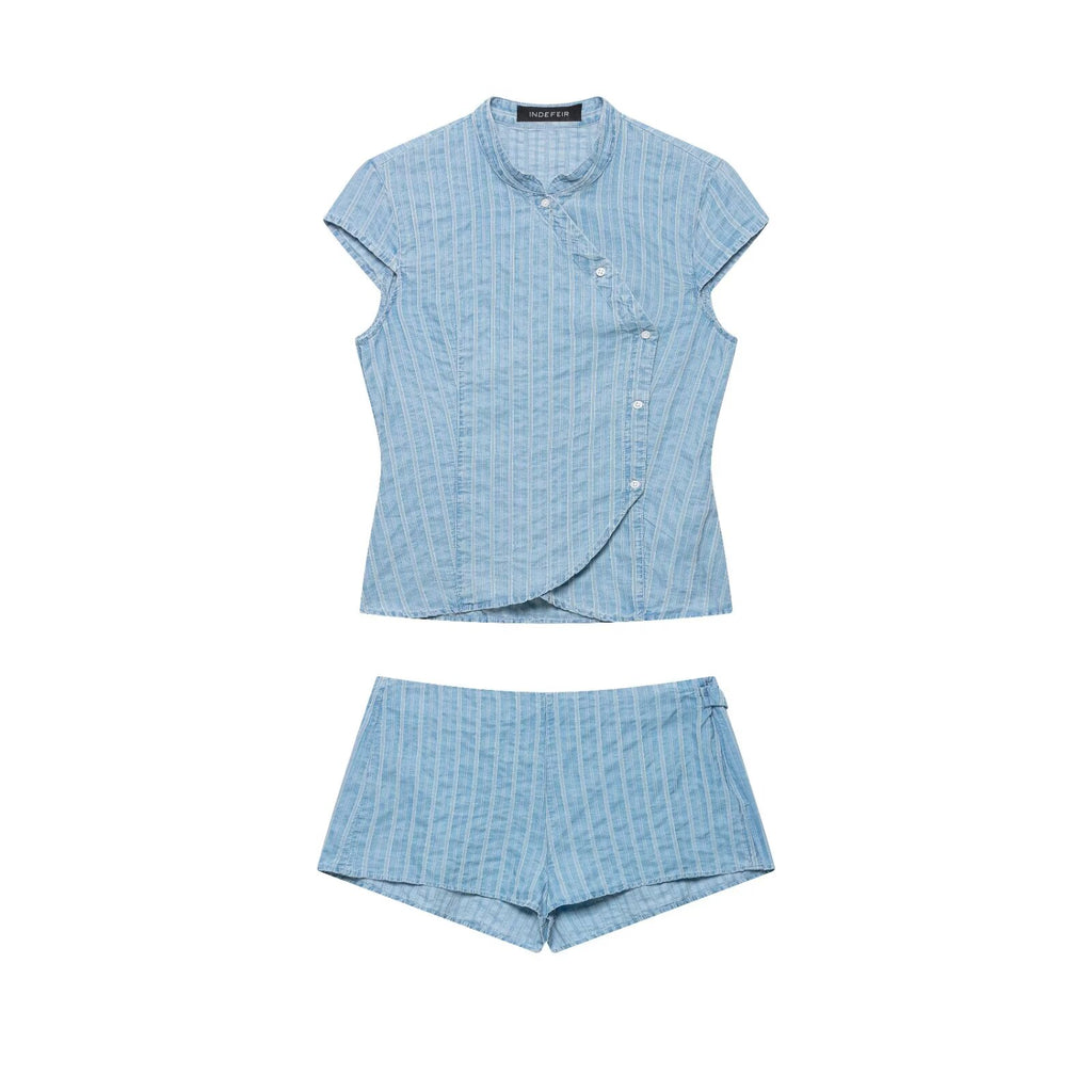 Women Clothing Beautiful All Match Double Breasted Breasted Top Shorts Two Piece Sets