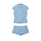 Women Clothing Beautiful All Match Double Breasted Breasted Top Shorts Two Piece Sets