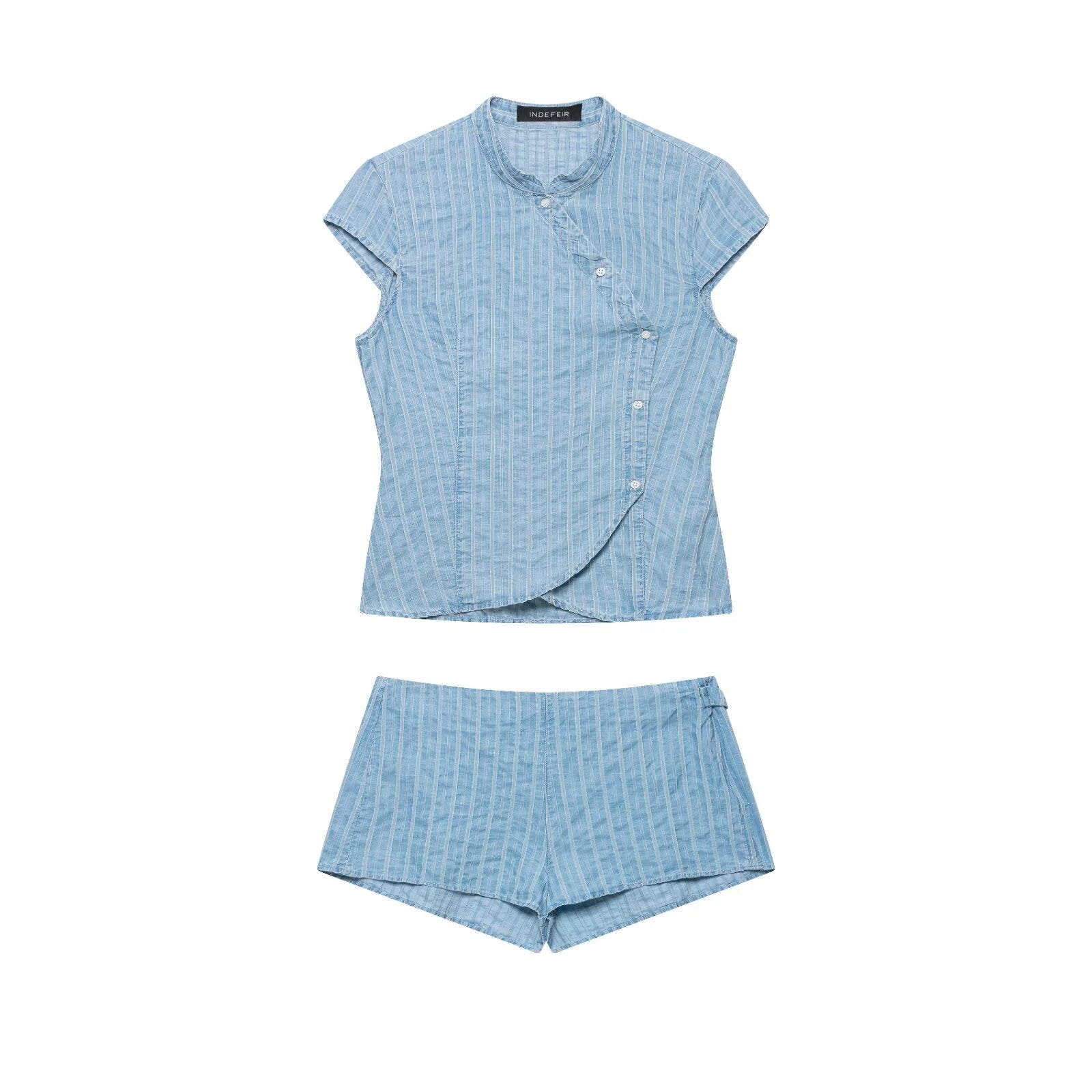 Women Clothing Beautiful All Match Double Breasted Breasted Top Shorts Two Piece Sets
