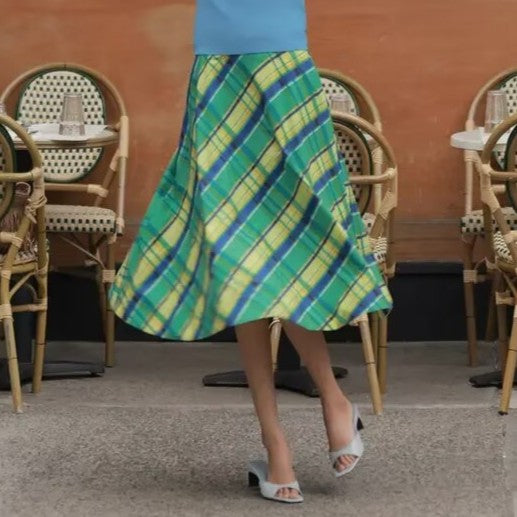 Women Clothing Summer Casual All Match Mid Waist Plaid A line Skirt Women
