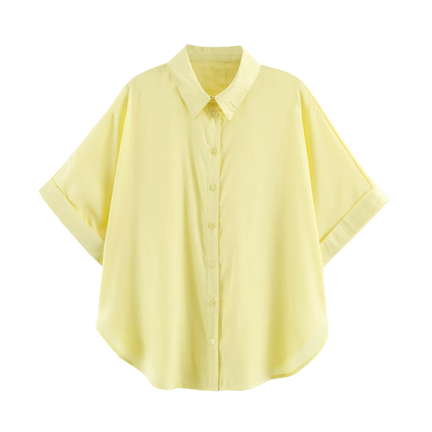 Summer Wind Women Solid Color Drape Short Sleeve Shirt