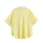 Summer Wind Women Solid Color Drape Short Sleeve Shirt