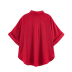 Summer Wind Women Solid Color Drape Short Sleeve Shirt