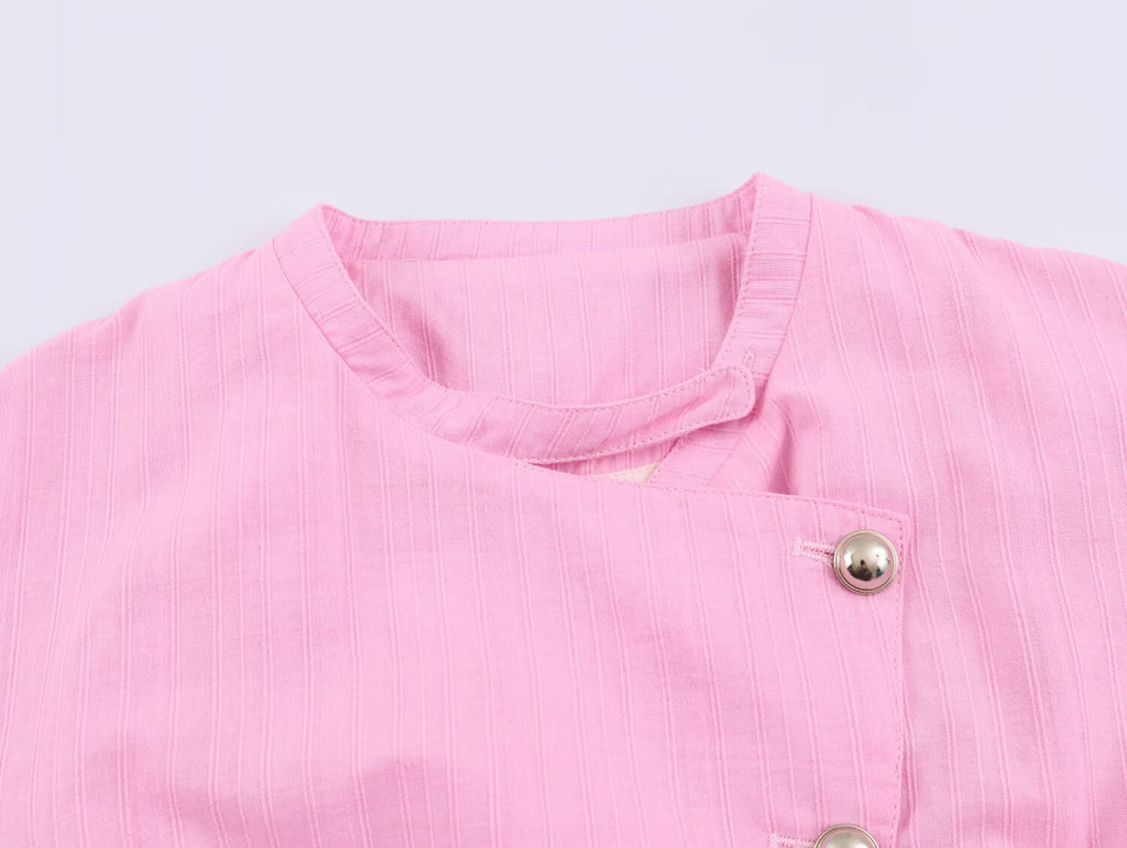 Women Clothing Summer Street Cotton Decorated Row Button