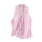 Women Striped Decorated Row Button Double Breasted Top Pants Sets