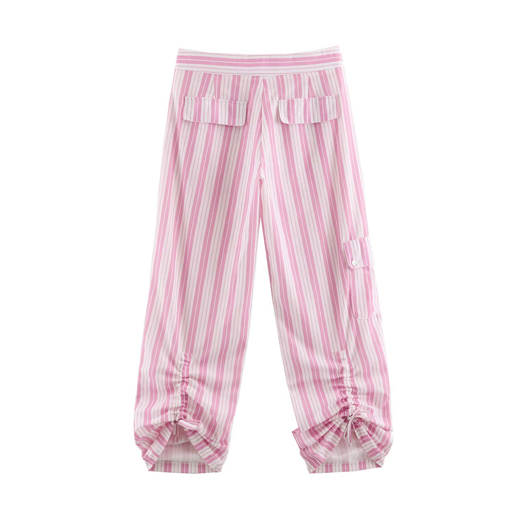 Women Striped Decorated Row Button Double Breasted Top Pants Sets