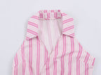 Women Striped Decorated Row Button Double Breasted Top Pants Sets