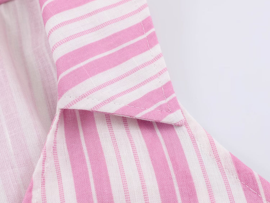 Women Striped Decorated Row Button Double Breasted Top Pants Sets