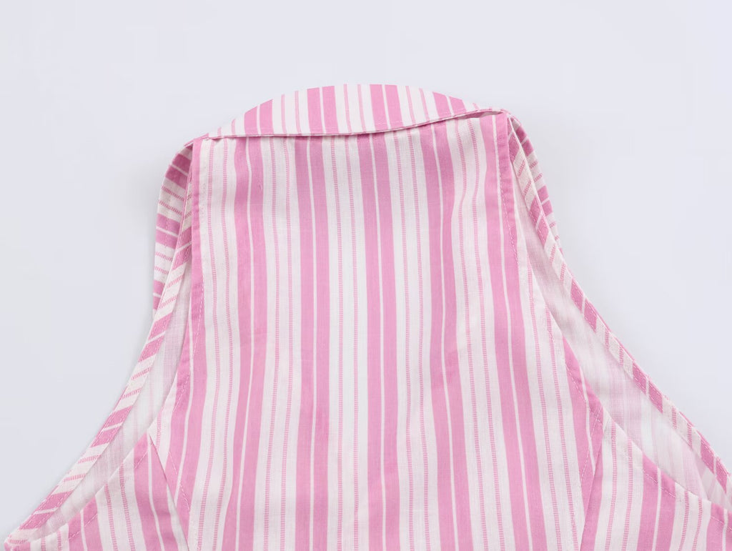 Women Striped Decorated Row Button Double Breasted Top Pants Sets