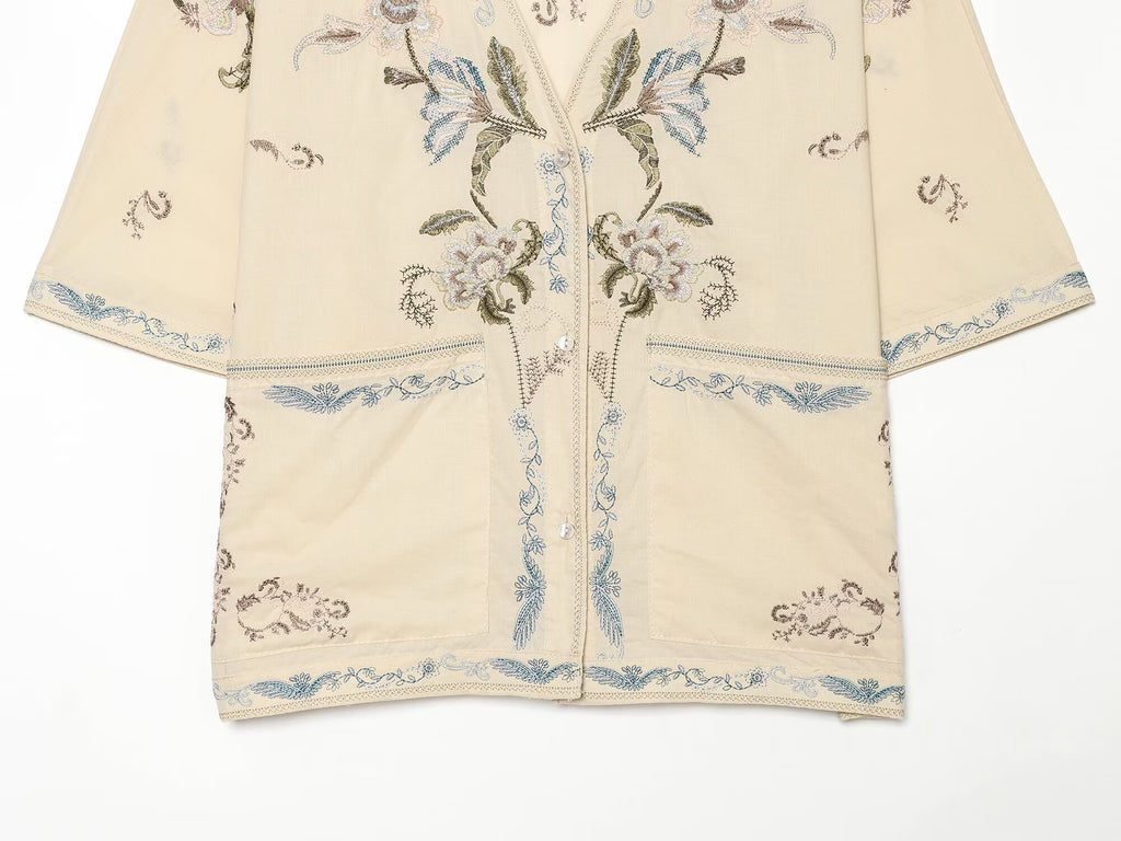 Women Embroidered Shirt Series Embroidered Shorts Sets