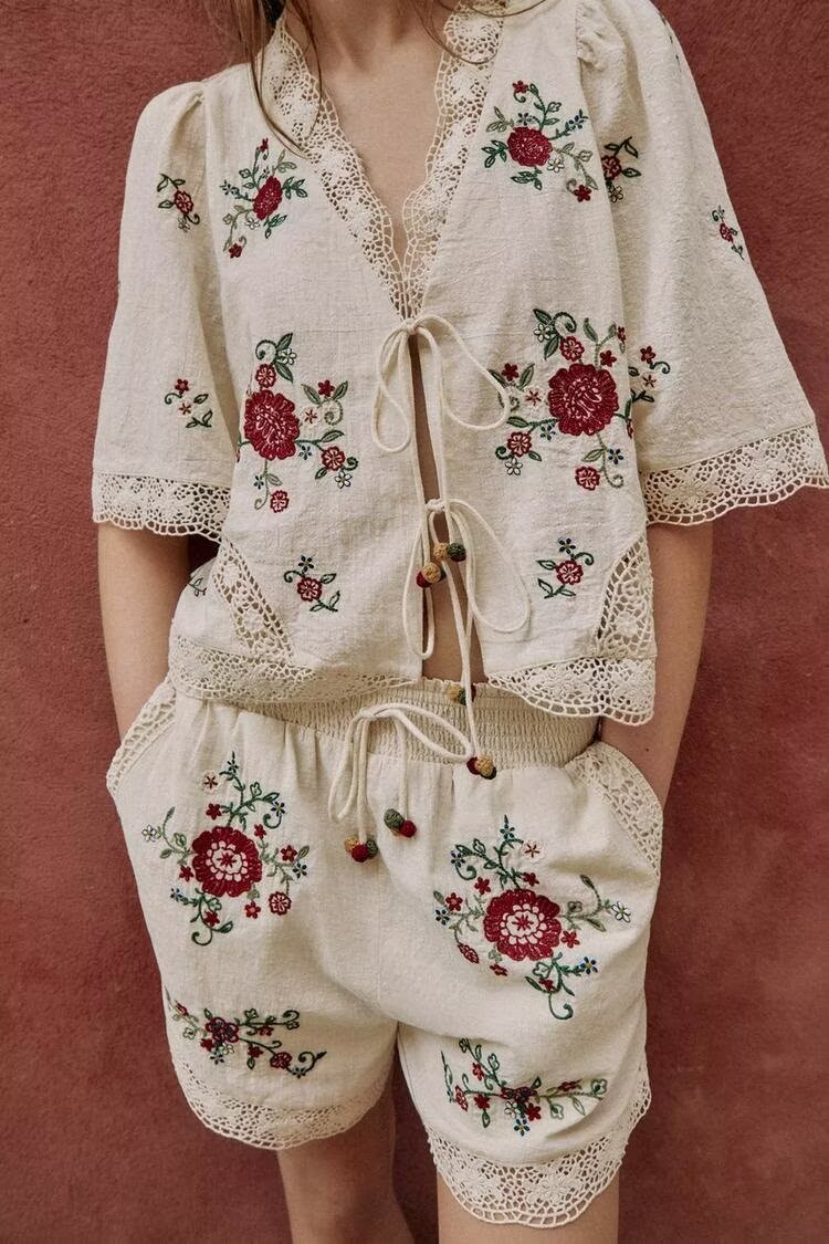 Women Clothing Floral Embroidery Top Floral Embroidery