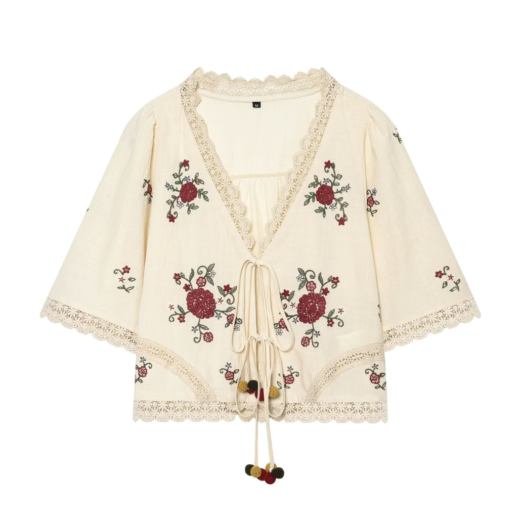 Women Clothing Floral Embroidery Top Floral Embroidery