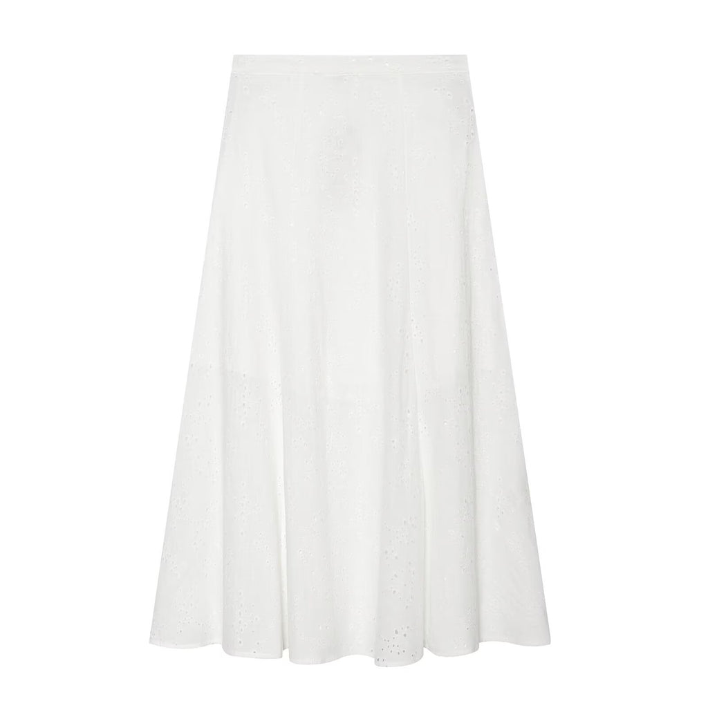 Pleated Hollow Out Cutout Embroidery Top Hollow Out Cutout Embroidery Midi Skirt Sets