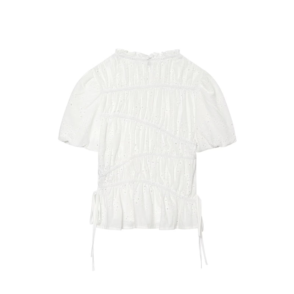 Pleated Hollow Out Cutout Embroidery Top Hollow Out Cutout Embroidery Midi Skirt Sets