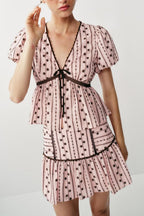 Lace Bow Embroidered Top Embroidered Culottes Set