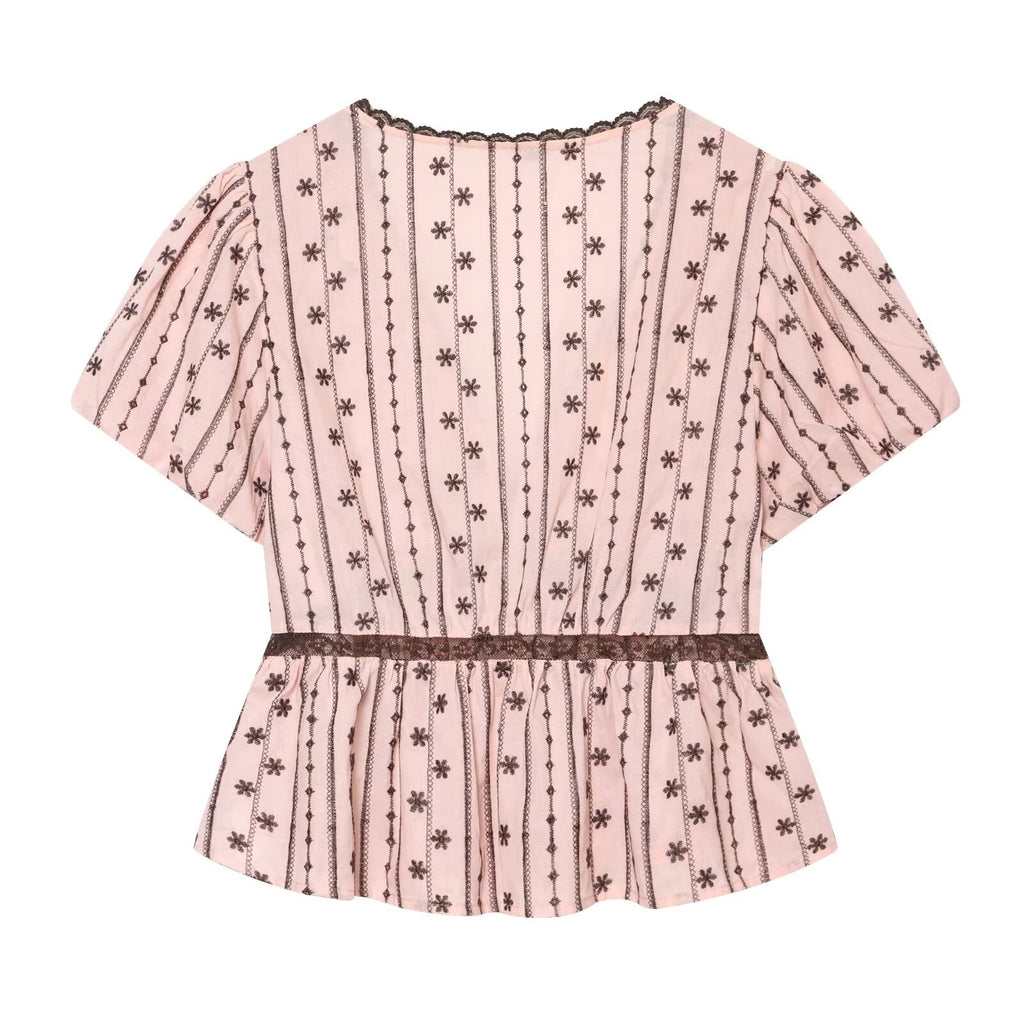 Lace Bow Embroidered Top Embroidered Culottes Set