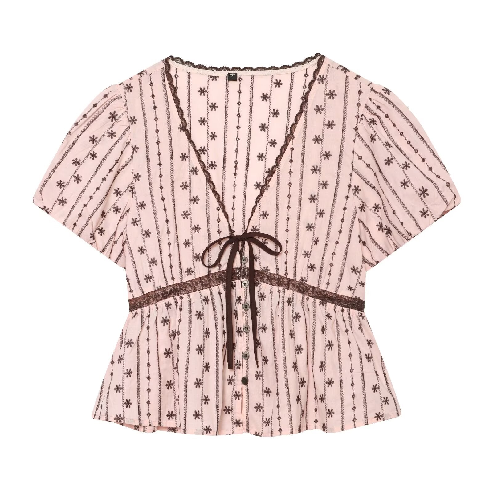 Lace Bow Embroidered Top Embroidered Culottes Set